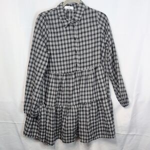 TALULAH Black and White Plaid Long Sleeve Dress